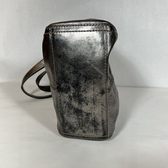 Fossil Hathaway Live Long Distressed Silver Metallic Leather Shoulder Bag Vtg - Picture 8 of 11